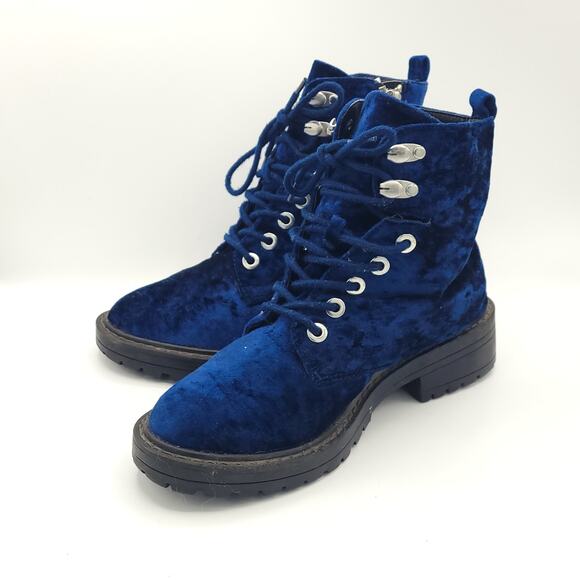 Steve Madden Revive blue crushed velvet boots ankle women's size 8 - Picture 4 of 9